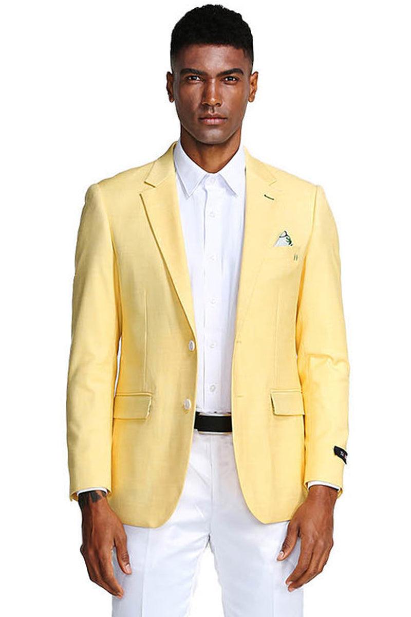 Tazio Men's Lemon Yellow Slim Fit Blazer: Linen Style Summer Wear - Elegant Mensattire