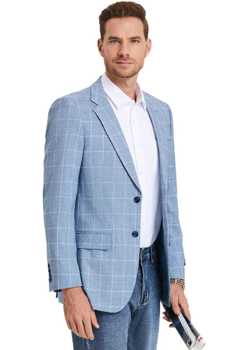 Tazio Men's Light Blue Windowpane Plaid Slim Fit Suit - Elegant Mensattire