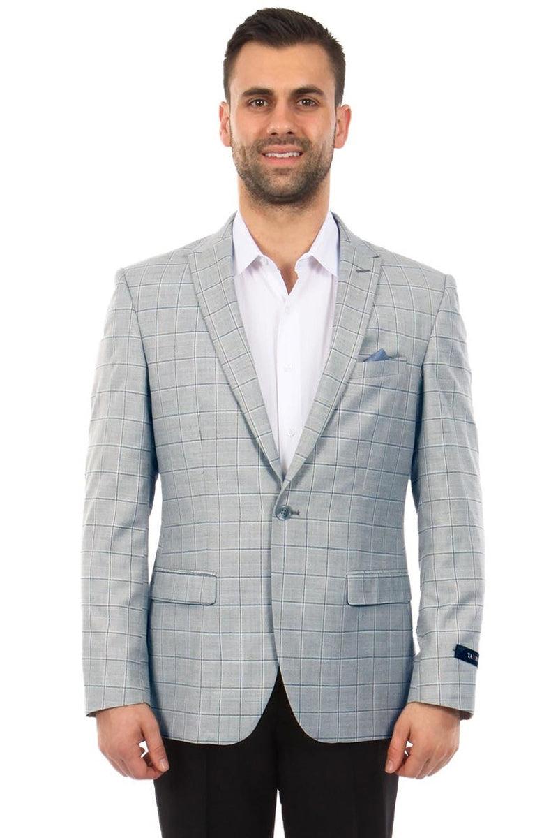 Tazio Men's Light Blue Windowpane Plaid Sport Coat - Elegant Mensattire