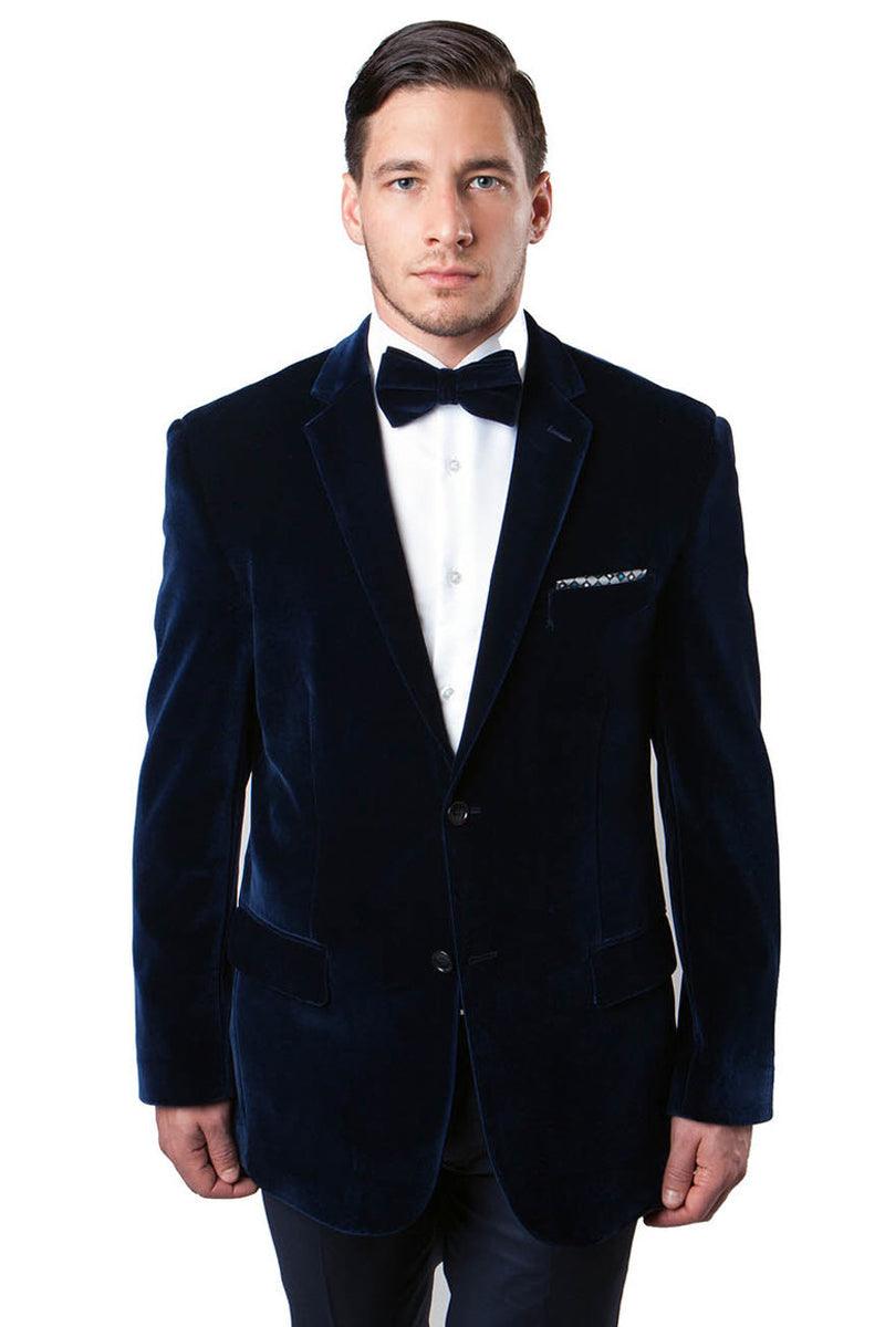 Tazio Men's Navy Velvet Blazer: Elegant 2-Button Classic - Elegant Mensattire