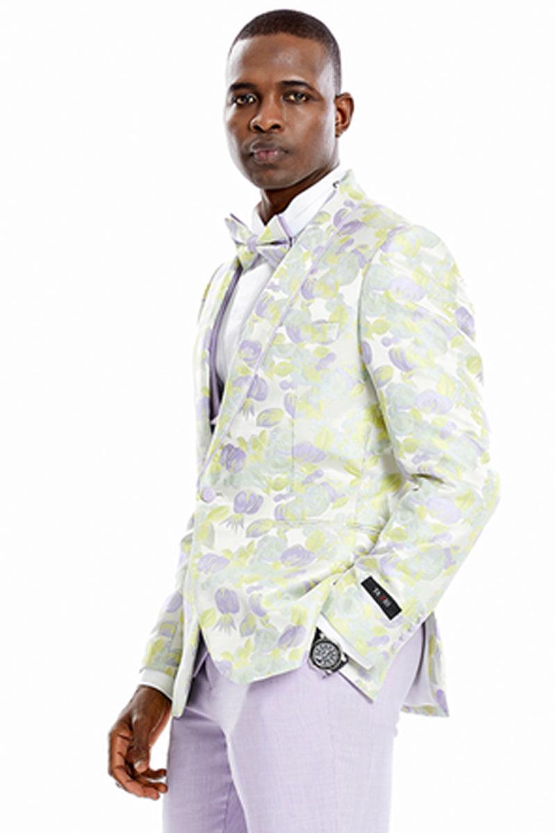 Tazio Men's One-Button Lilac Vested Floral Wedding Tuxedo Suit - Elegant Mensattire