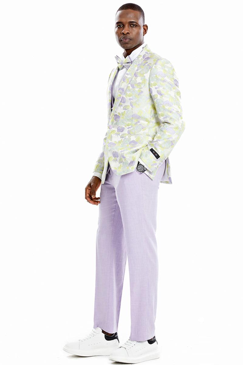 Tazio Men's One-Button Lilac Vested Floral Wedding Tuxedo Suit - Elegant Mensattire