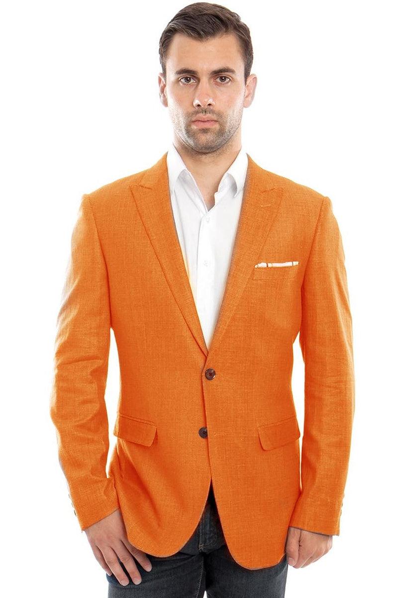 Tazio Men's Orange Linen Summer Blazer, 2-Button Stylish Fit - Elegant Mensattire