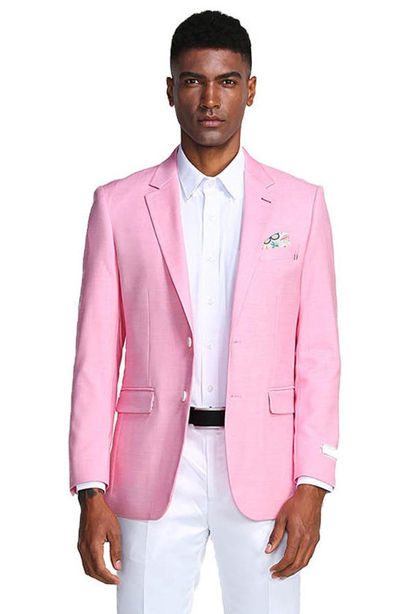 Tazio Men's Pink Linen Blazer-Slim Fit Summer 2 Button Style - Elegant Mensattire