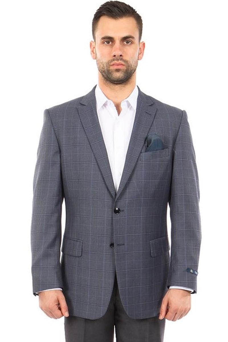 Tazio Men's Plaid Two Button Sportcoat in Blue Grey - Elegant Mensattire