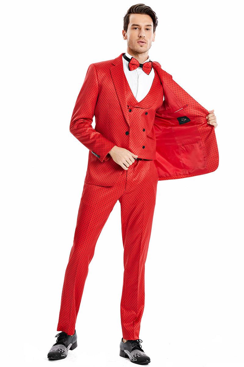 Tazio Men's Polka Dot One-Button Prom Suit in Red & Black - Elegant Mensattire