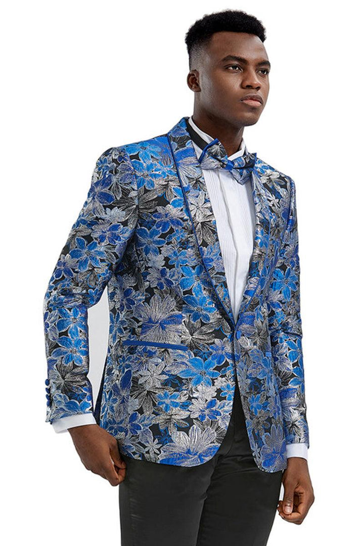 Tazio Men's Royal Blue & Black Slim Fit Paisley Prom Tuxedo Jacket - Elegant Mensattire