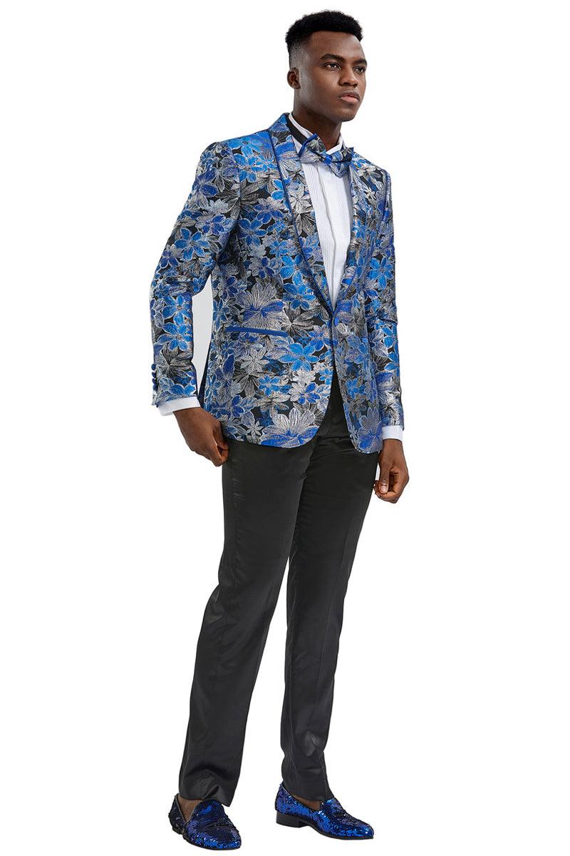 Tazio Men's Royal Blue & Black Slim Fit Paisley Prom Tuxedo Jacket - Elegant Mensattire