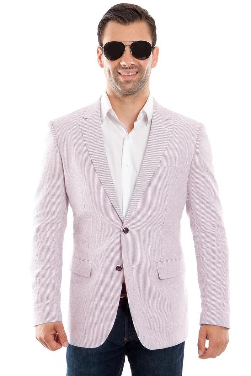 Tazio Men's Seersucker Blazer: Tan Two-Button Summer Sport Coat - Elegant Mensattire