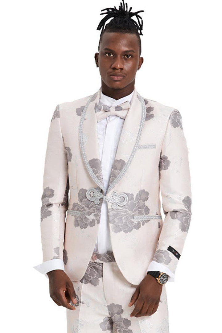 Tazio Men's Shawl Tuxedo with Paisley & Lace Trim, 1-Button Vested - Elegant Mensattire