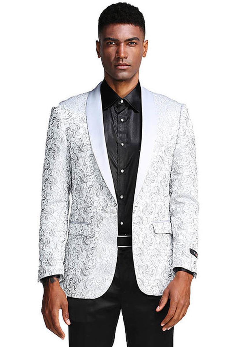 Tazio Men's Silver Grey Paisley Tuxedo Jacket - Slim Fit for Weddings & Proms - Elegant Mensattire