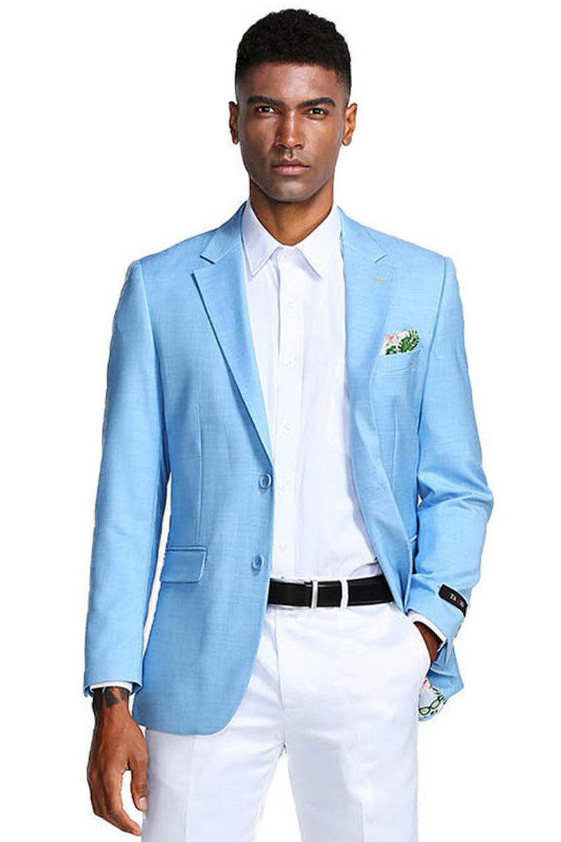 Tazio Men's Sky Blue Slim-Fit Linen Blazer: Summer Style. - Elegant Mensattire