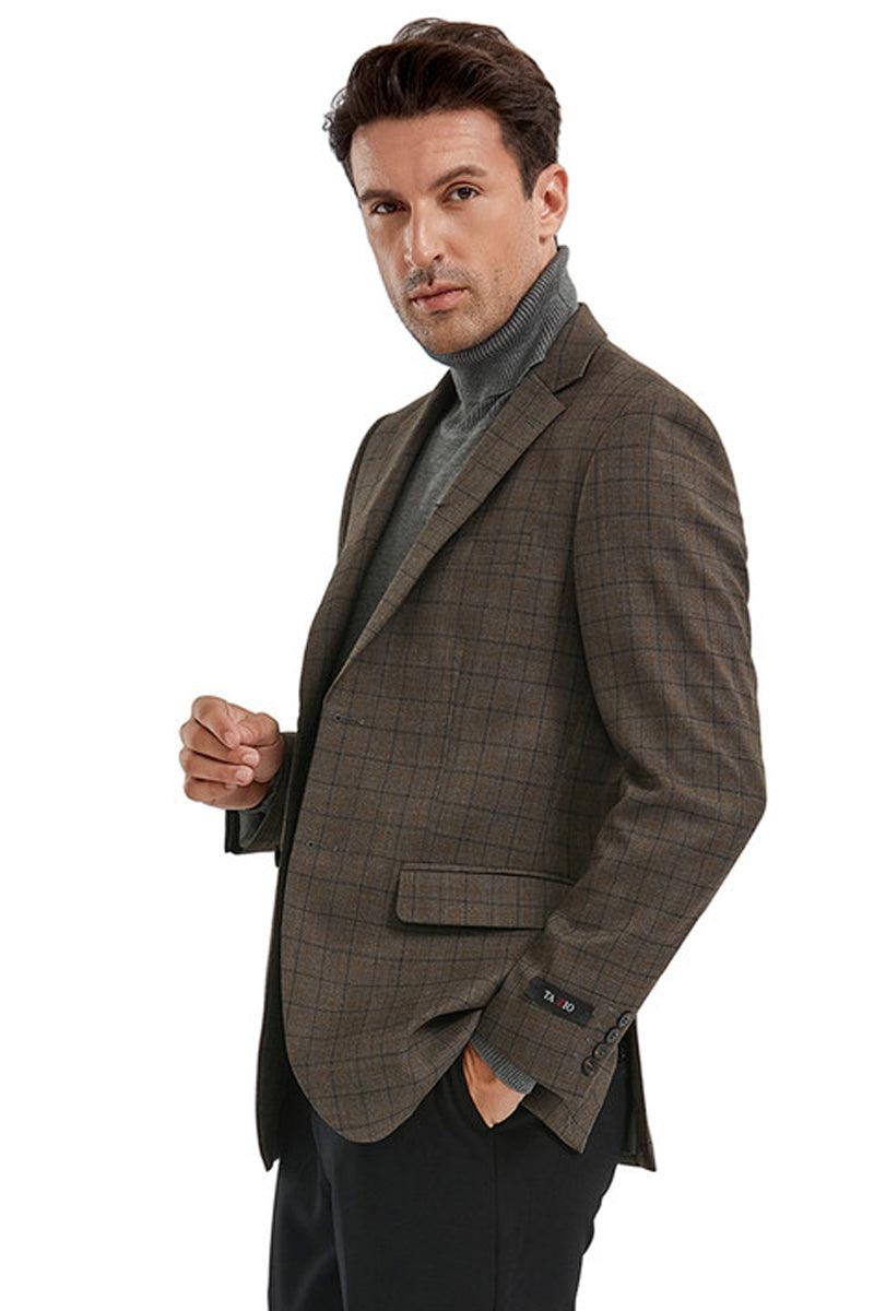 Tazio Men's Slim Fit 2-Button Blazer in Bronze Window Pane - Elegant Mensattire