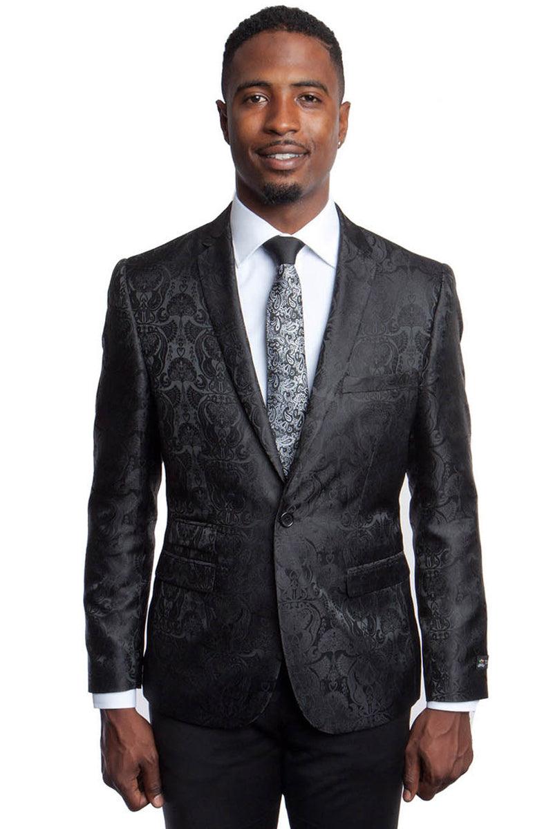 Tazio Men's Slim Fit Blazer in Black Paisley | Yet Classic Two-Button Style - Elegant Mensattire