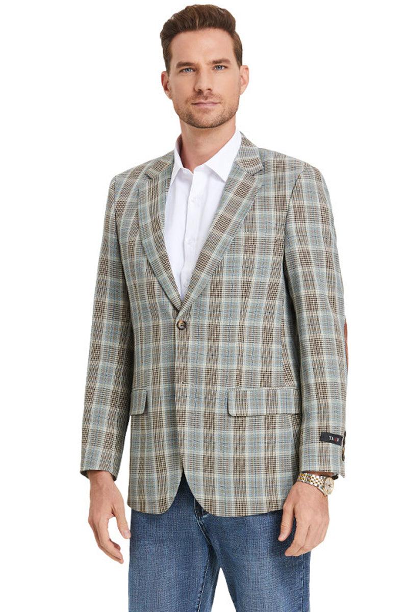 "Tazio Men's Slim-Fit Camel Glen Plaid 2-Button Sport Coat" - Elegant Mensattire