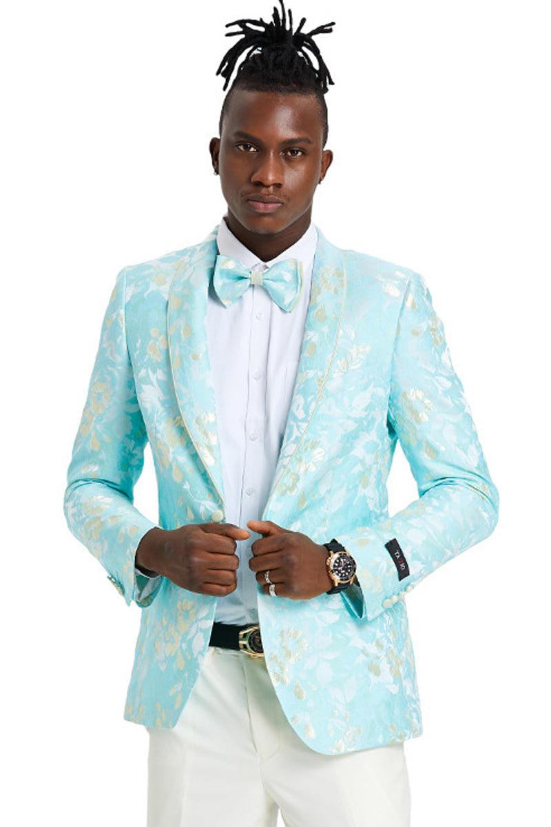 Tazio Men's Slim Fit Paisley Foil Blazer - Mint Green & Gold for Prom & Weddings - Elegant Mensattire