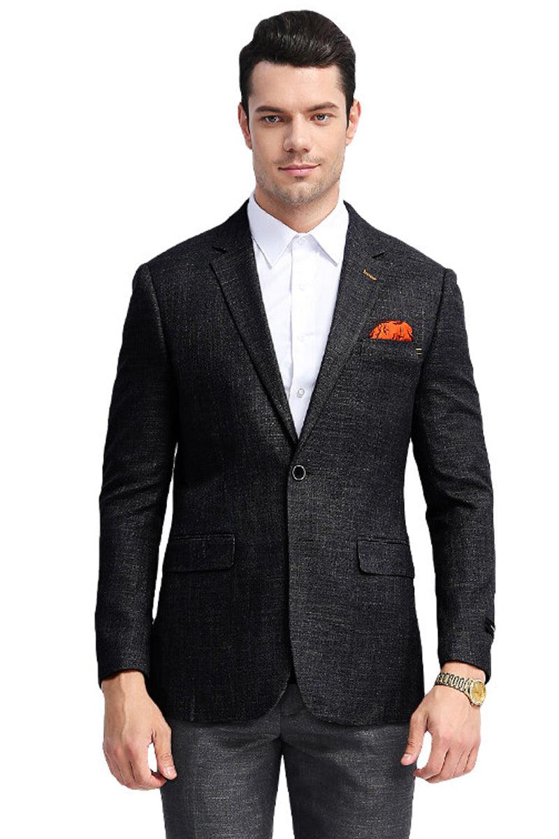 "Tazio Men's Slim Fit Summer Sport Coat - Black" - Elegant Mensattire