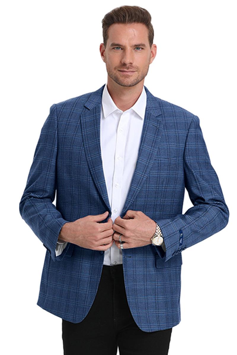 "Tazio Men's Slim Fit Teal Plaid Sport Coat - Dress To Impress" - Elegant Mensattire