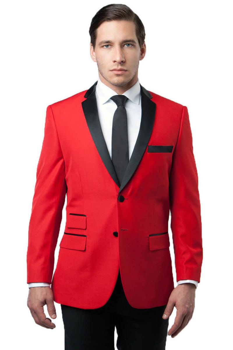 Tazio Men's Slim-Fit Two-Button Red & Black Tuxedo Jacket - Elegant Mensattire