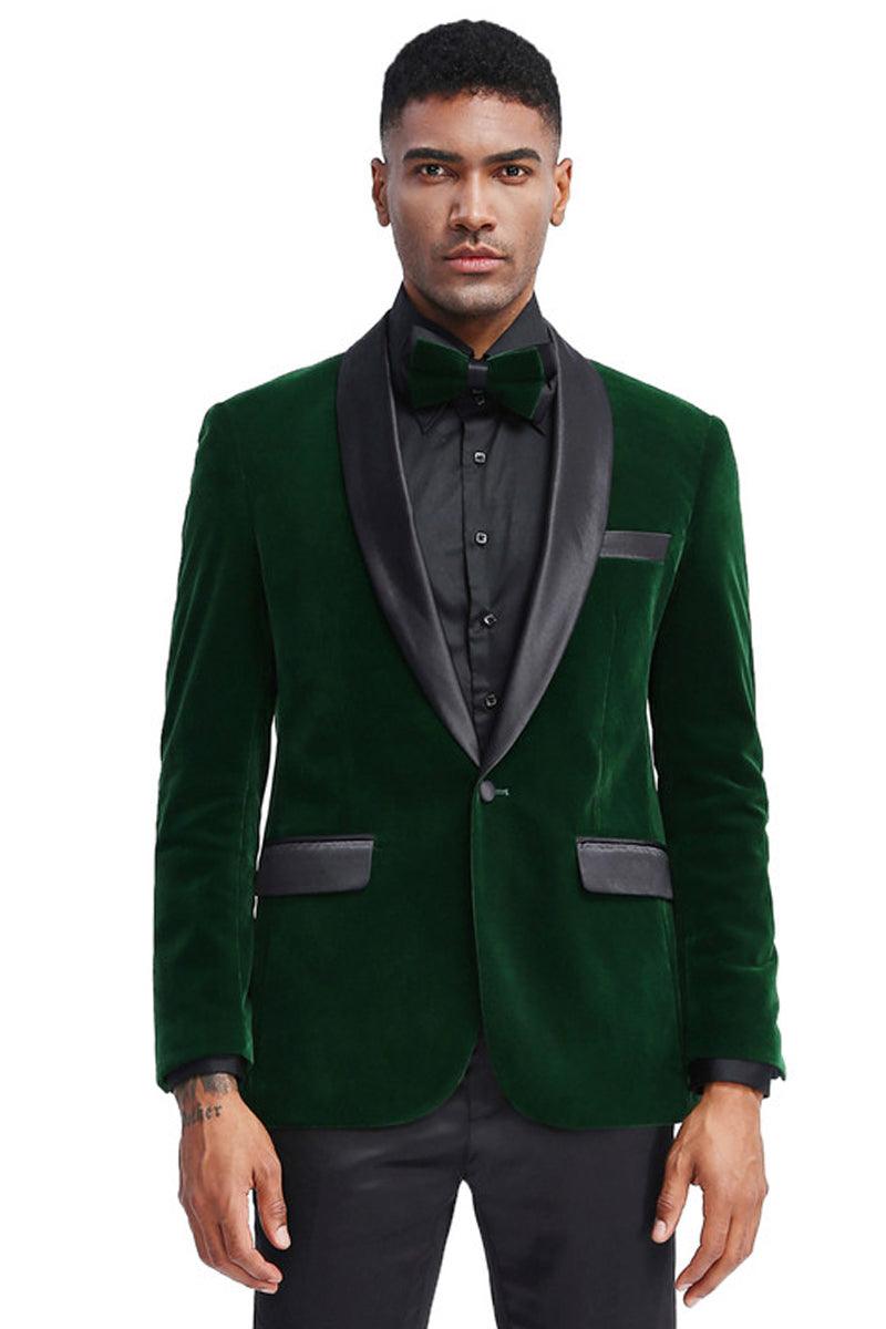 Tazio Men's Slim Hunter Green Velvet Wedding & Prom Jacket - Elegant Mensattire