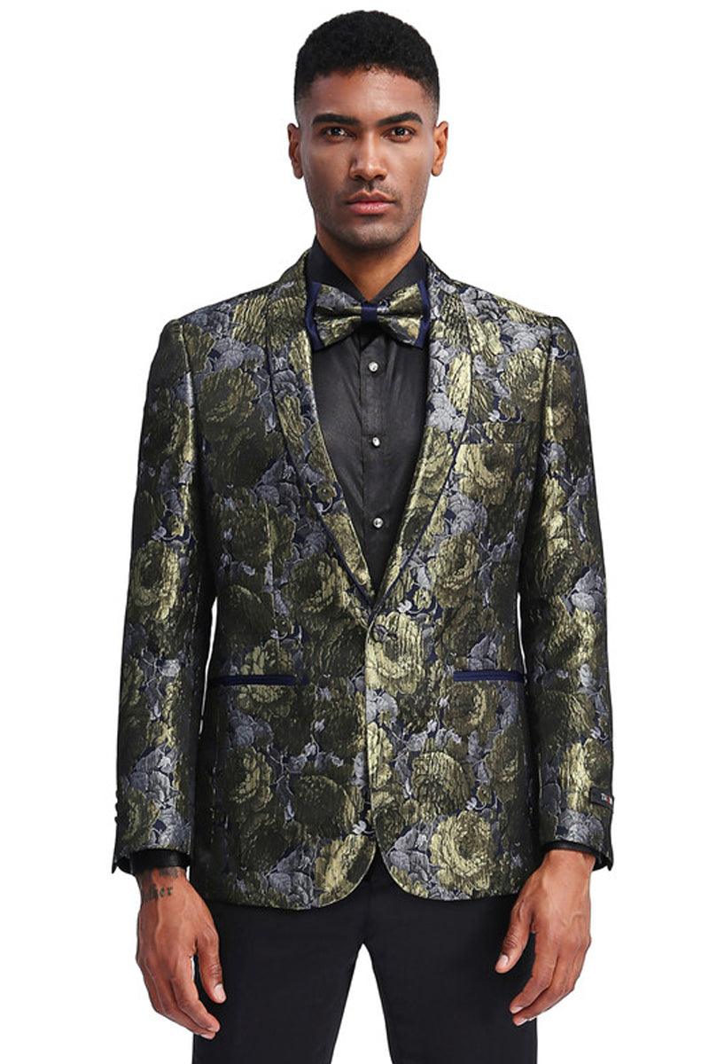 '------------------ Tazio Men's Slim Metallic Shawl Prom Jacket in Silver & Gold - Elegant Mensattire