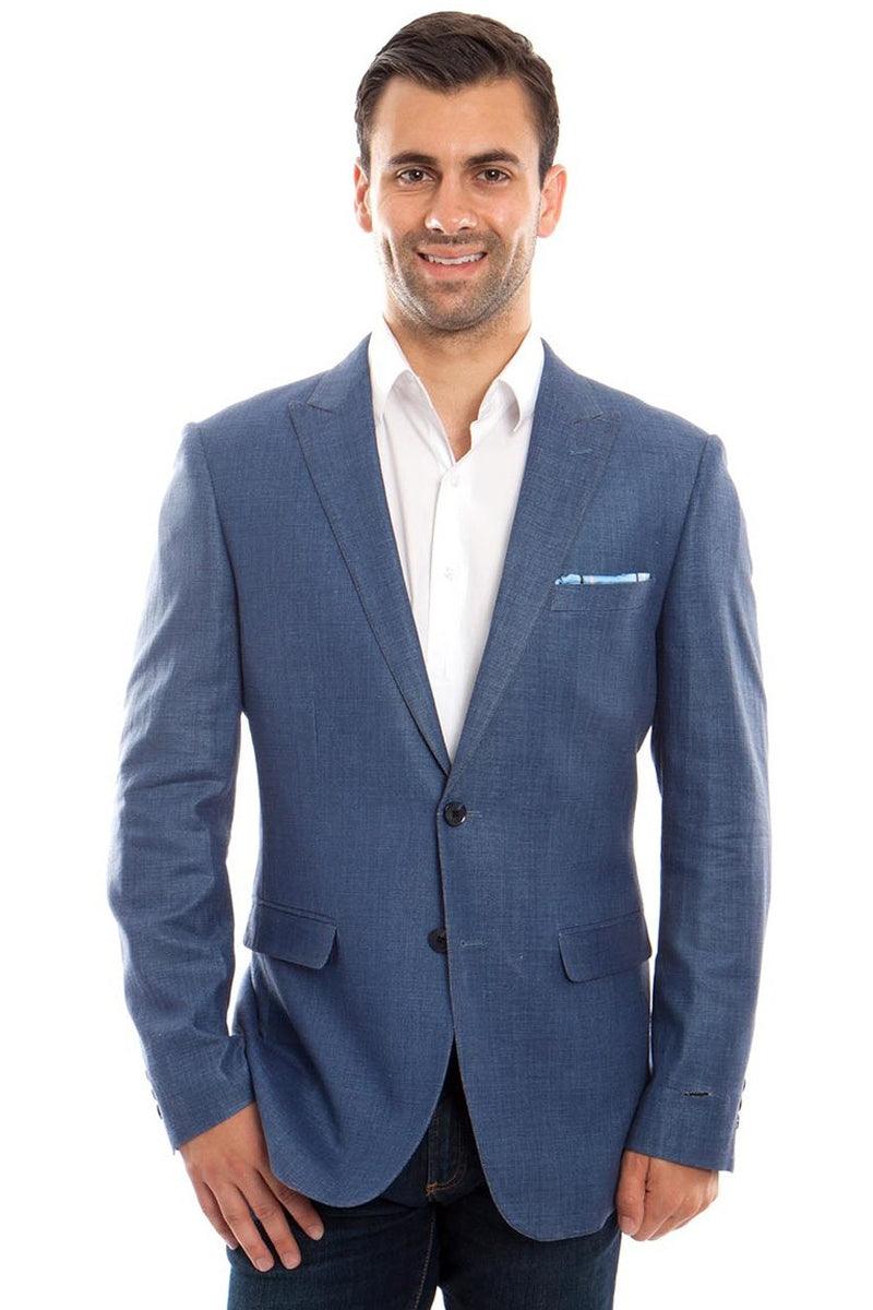 "Tazio Men's Summer Linen Blazer: Blue 2-Button Refinement" - Elegant Mensattire