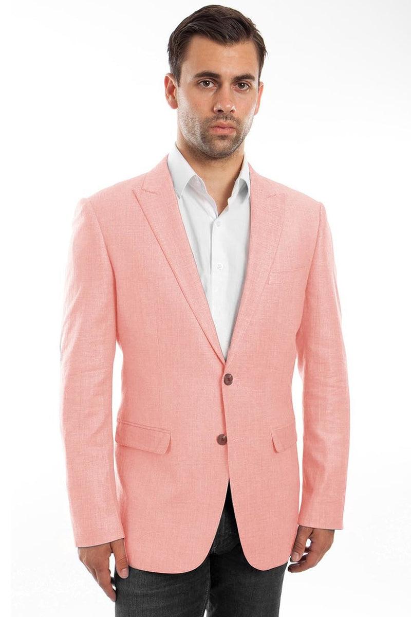Tazio Men's Summer Linen Coral Blazer - 2-Button Stylish Fit - Elegant Mensattire