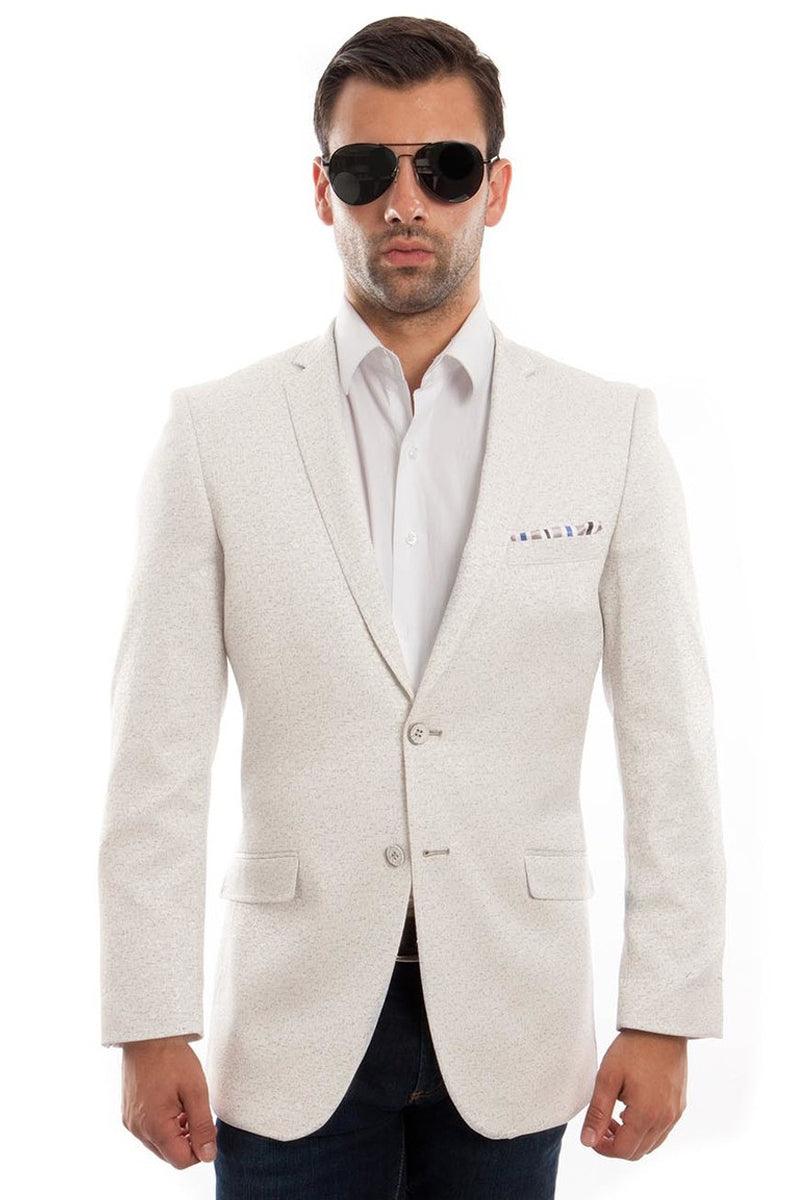 Tazio Men's Tan Summer Speck Pattern Slim Fit Blazer - Elegant Mensattire