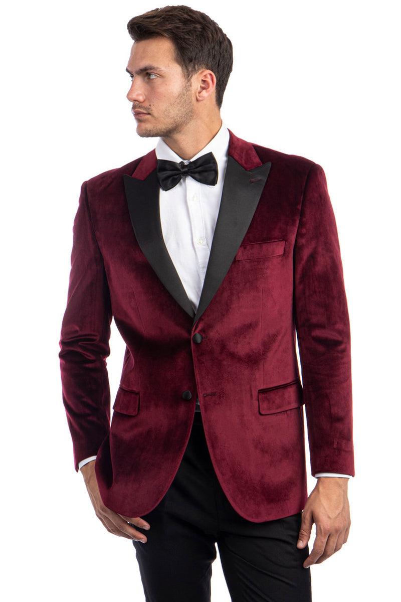 Tazio Men's Velvet Burgundy Peak Lapel Tuxedo Jacket: Wedding & Prom Ready - Elegant Mensattire