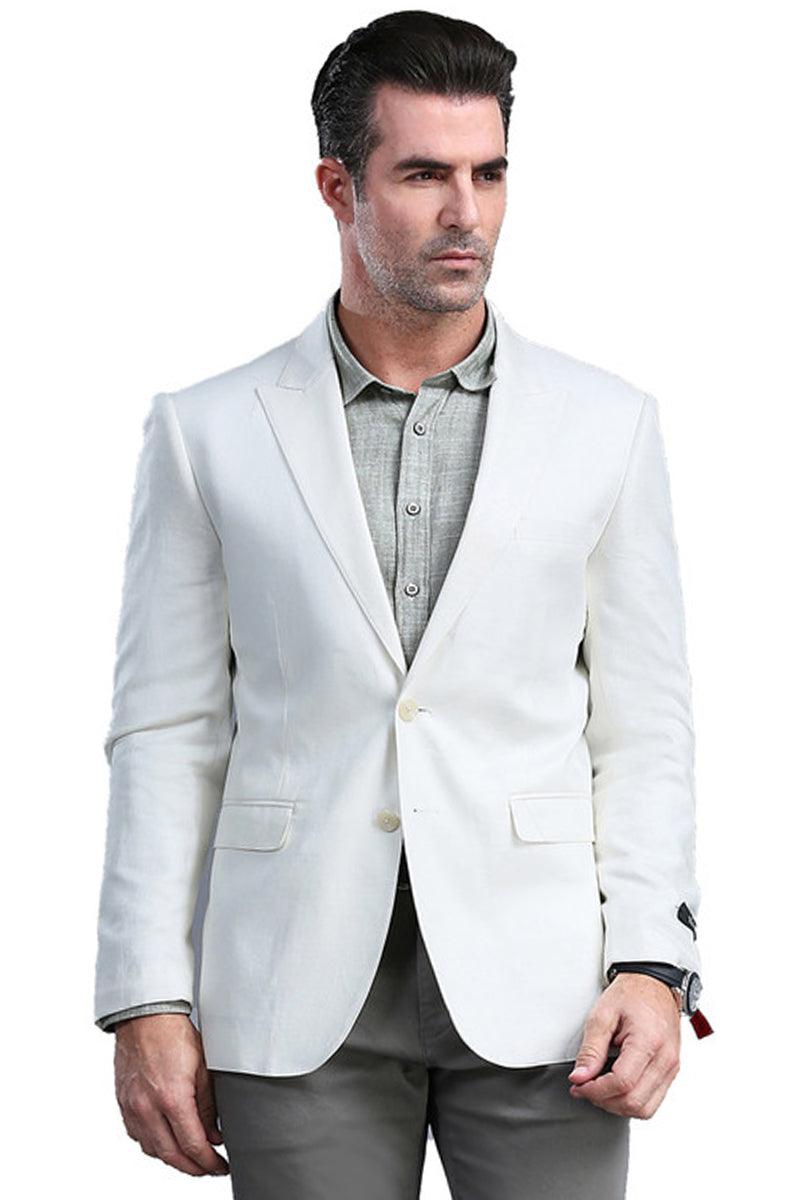 Tazio Men's White Peak Lapel Skinny Blazer - One Button Fit - Elegant Mensattire