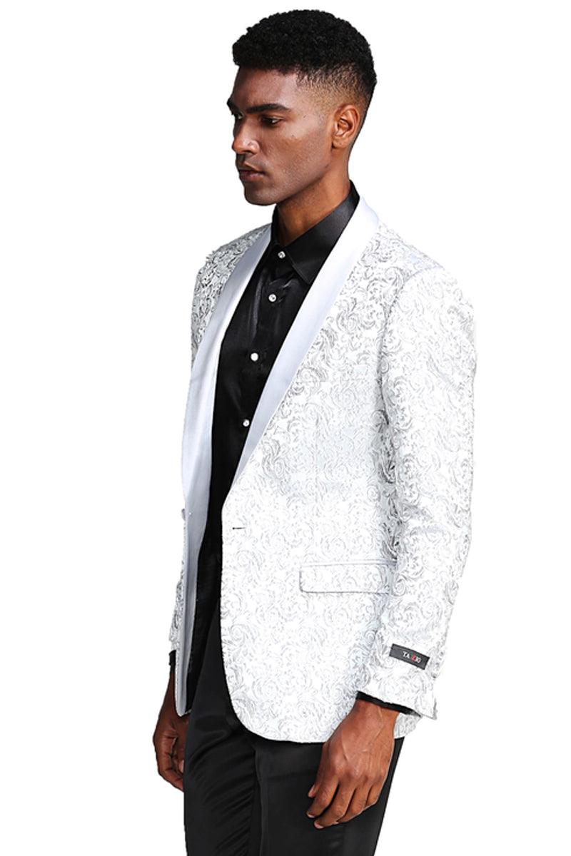 Tazio Men's White Slim Fit Paisley Tux Jacket for Wedding & Prom - Elegant Mensattire