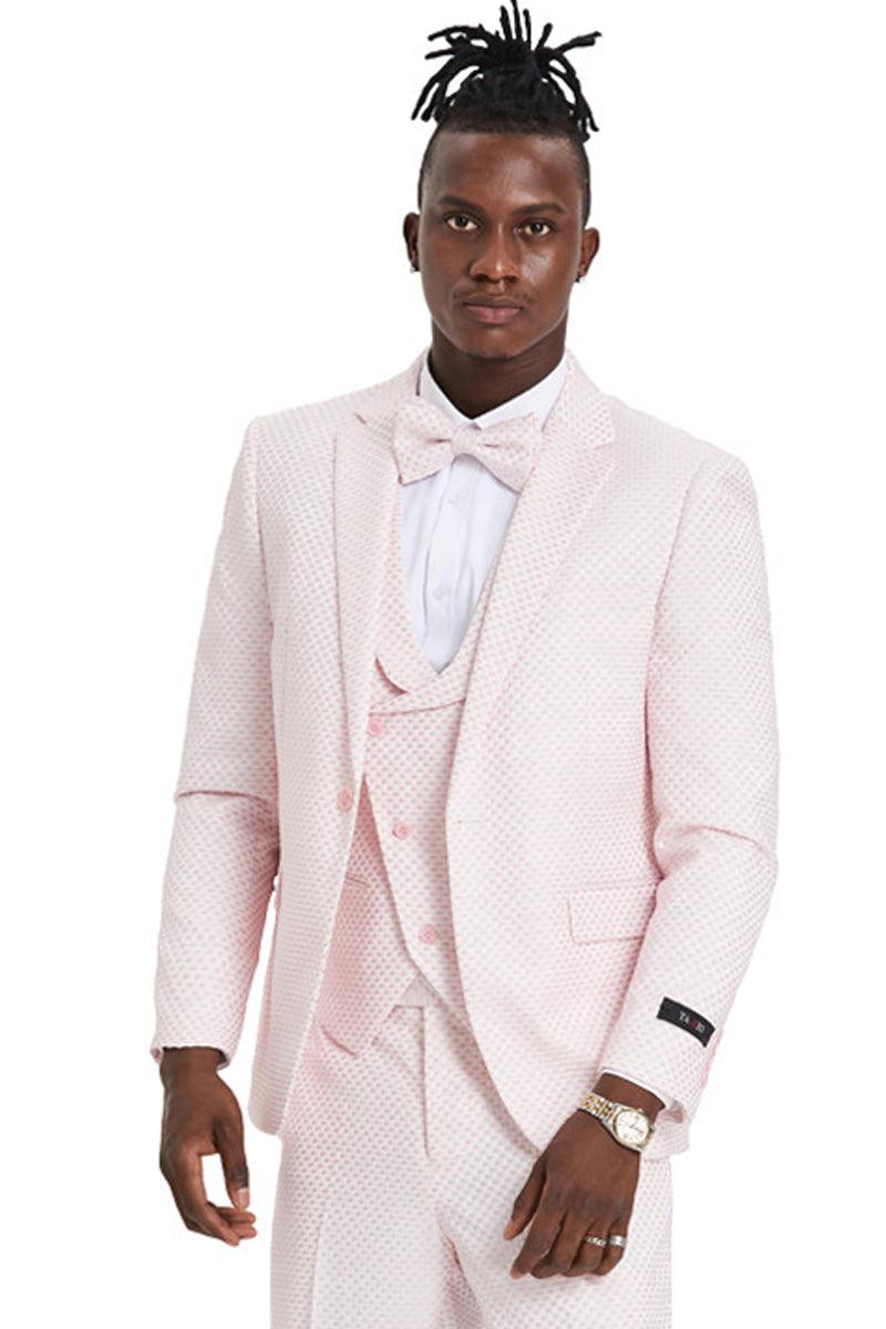 Tazio Pink Polka Dot Suit: One-Button, Notch Lapel, Double-Breasted Wedding & Prom Vest - Elegant Mensattire