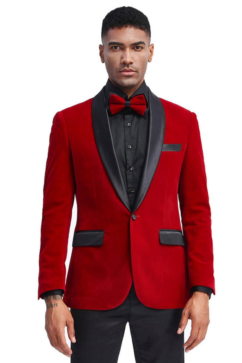 Tazio Red Velvet Wedding Jacket | Slim Lapel & Shawl Collar | Prom Style - Elegant Mensattire