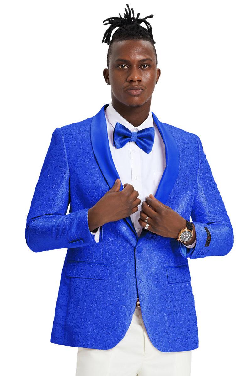 "Tazio Royal Blue Slim Fit Paisley Tuxedo Jacket – Perfect for Weddings & Proms" - Elegant Mensattire