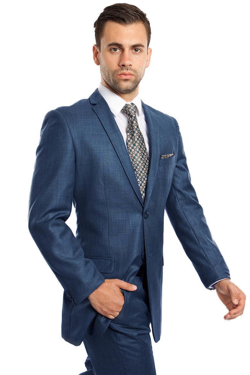 "Tazio Sharkskin Slim Fit Suit: Classy Timeless Indigo Blue" - Elegant Mensattire