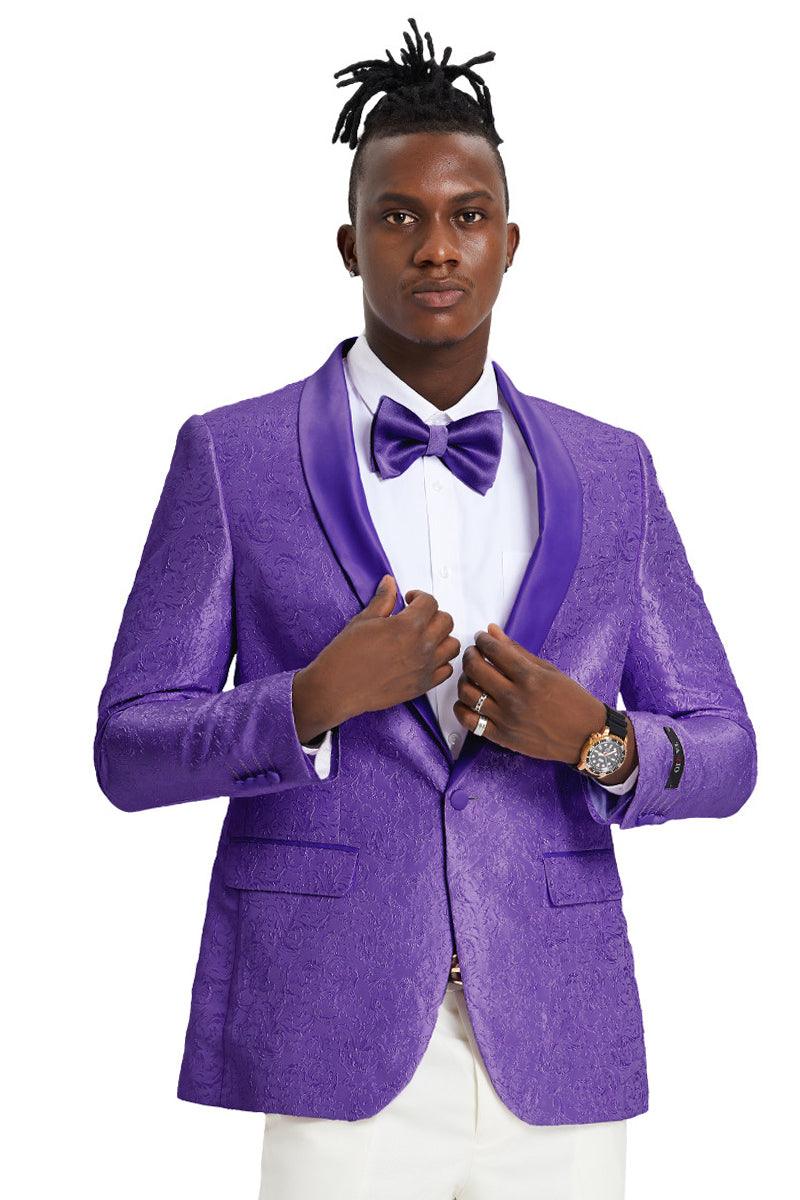 The Tazio Look: Slim Fit Purple Paisley Tux Jacket for Weddings and Proms. - Elegant Mensattire