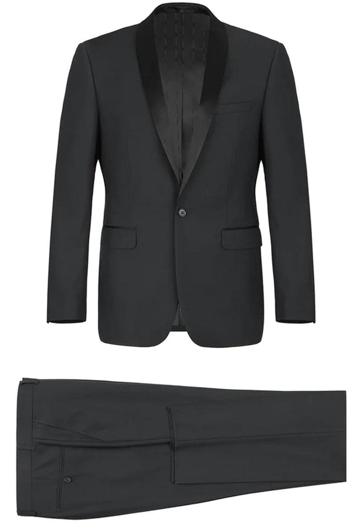 The tuxedo every man needs: Renoir Men's Slim Fit Black Shawl Collar Tuxedo | CLOSE OUT 44S - Elegant Mensattire