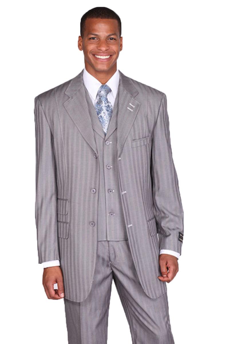 Tonal Grey Pinstripe Suit: Fortino Landi 3-Button Vested Fashion - Elegant Mensattire