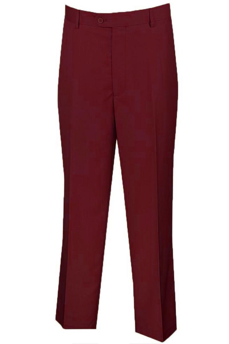 Updated Product Title: Vinci Mens Burgundy Wool-Feel Dress Pants - Regular Fit, Flat Front - Elegant Mensattire