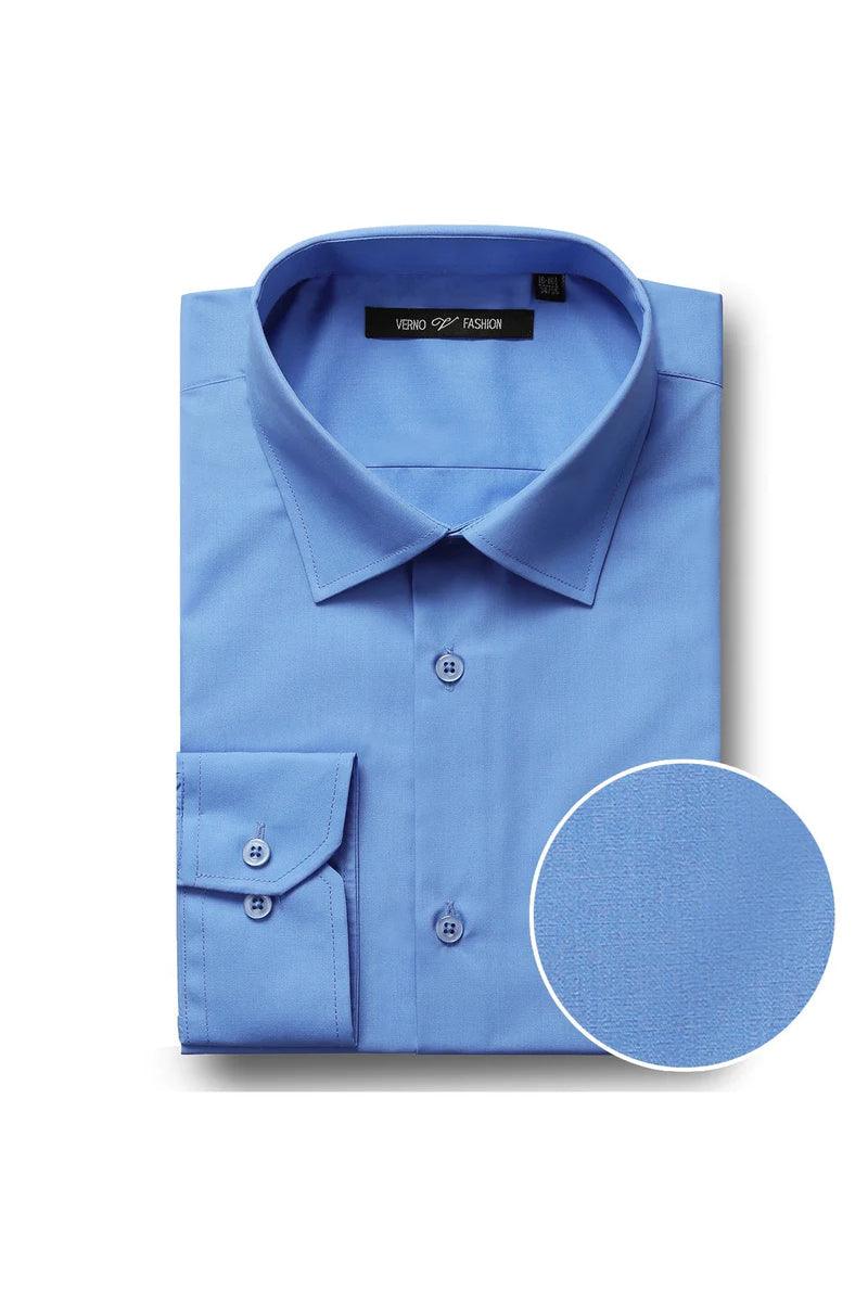 Verno Light Blue Classic Fit Spread Collar Dress Shirt - Elegant Mensattire