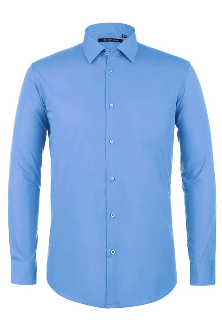 Verno Light Blue Classic Fit Spread Collar Dress Shirt - Elegant Mensattire