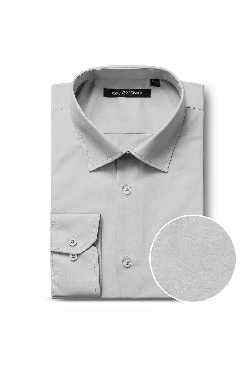 Verno Men's Classic Fit Grey Spread Collar Dress Shirt - Elegant Mensattire