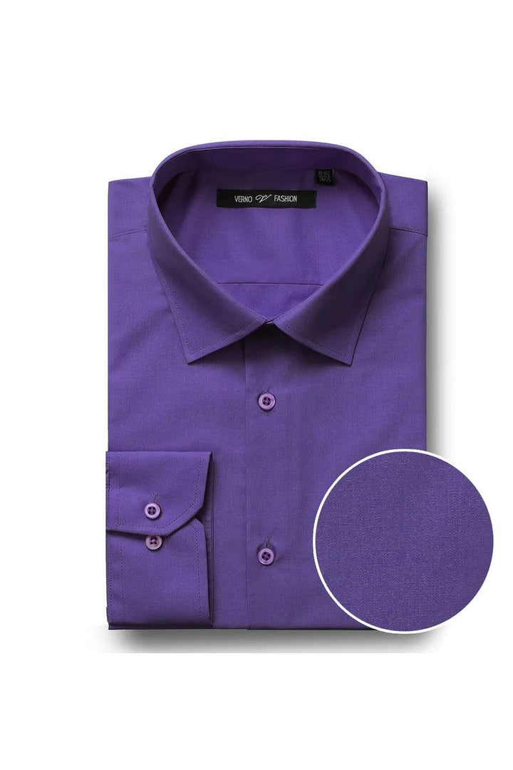 Verno Men's Classic Fit Lilac Spread Collar Dress Shirt - Elegant Mensattire