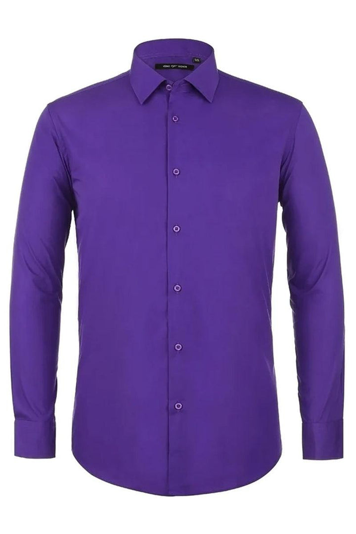 Verno Men's Classic Fit Lilac Spread Collar Dress Shirt - Elegant Mensattire