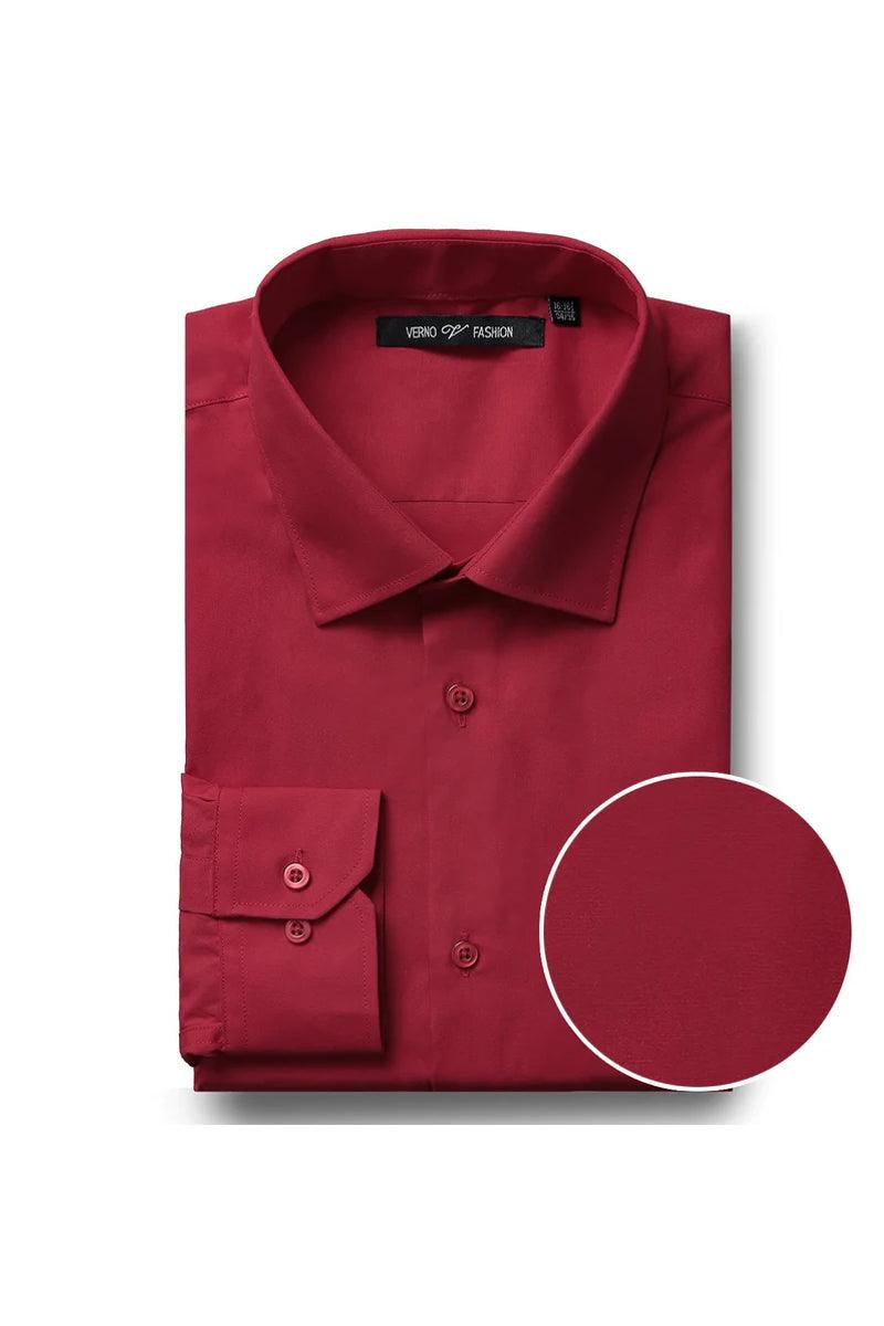 Verno Men's Classic Fit Spread Collar Dress Shirt in Red - Elegant Mensattire