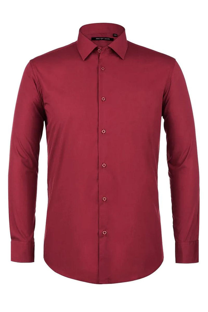 Verno Men's Classic Fit Spread Collar Dress Shirt in Red - Elegant Mensattire