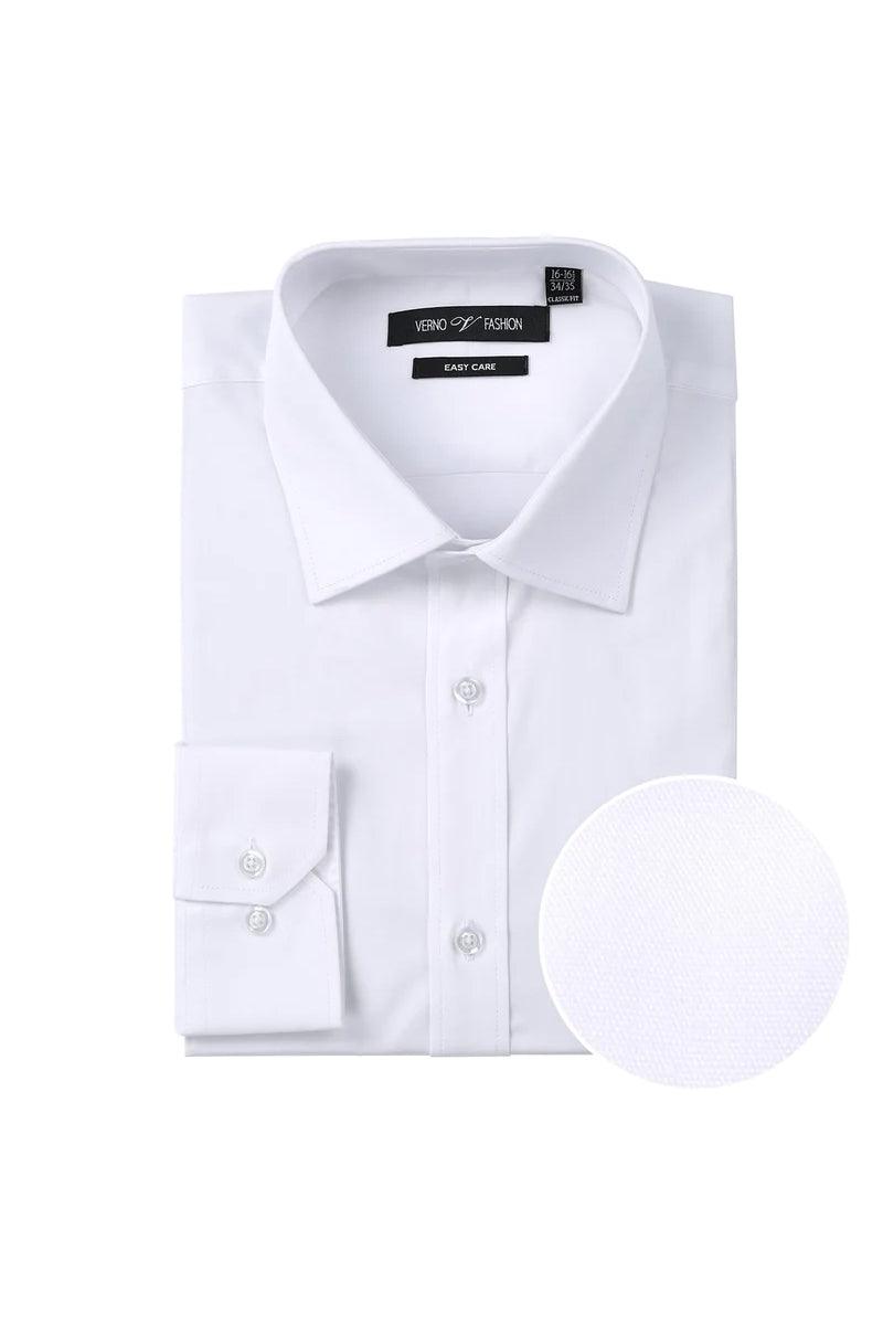 "Verno Men's White 100% Cotton Classic Fit Dress Shirt" - Elegant Mensattire