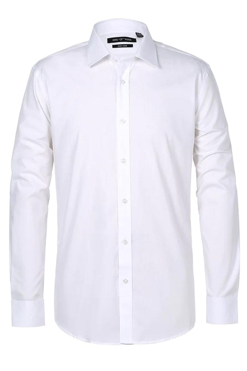 "Verno Men's White 100% Cotton Classic Fit Dress Shirt" - Elegant Mensattire