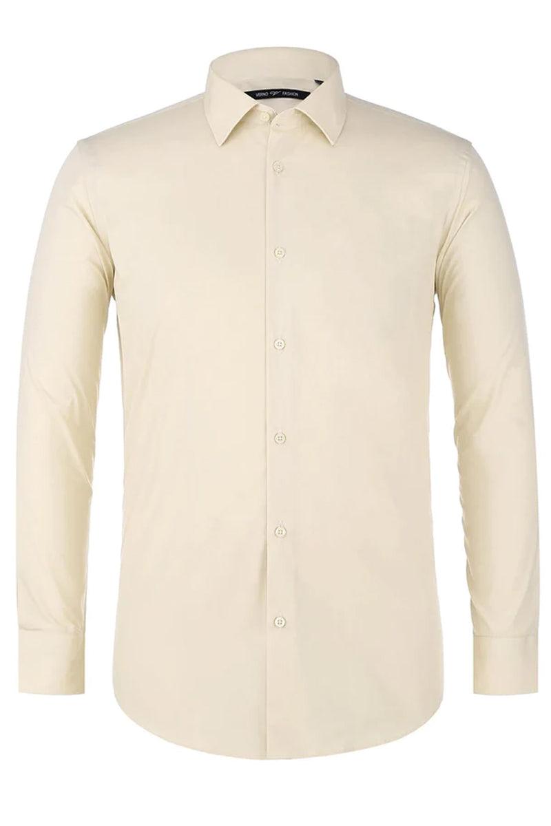 Verno Mens Classic Spread Collar Dress Shirt - Taupe - Elegant Mensattire