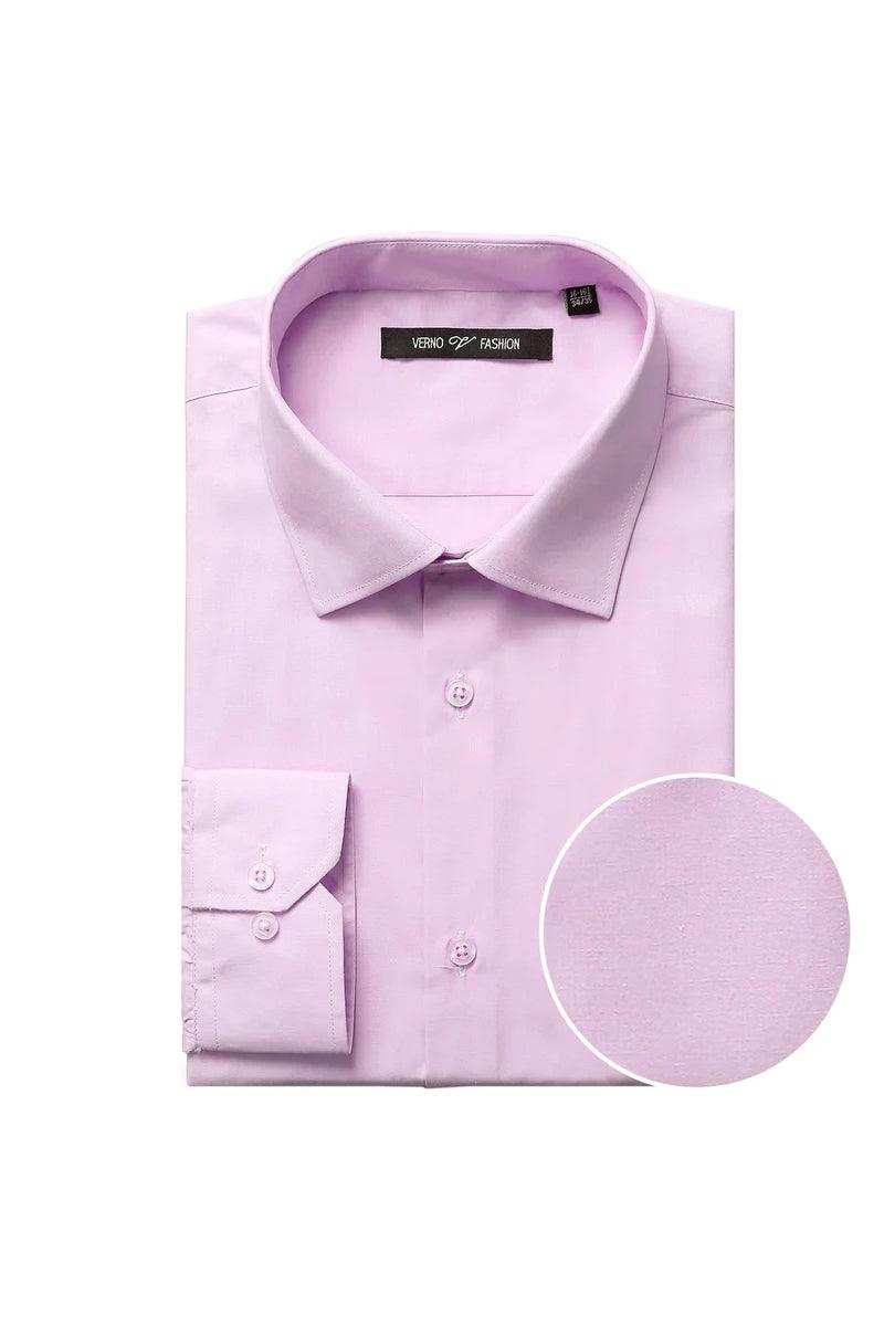 Verno Pink Classic Fit Spread Collar Dress Shirt - Elegant Mensattire